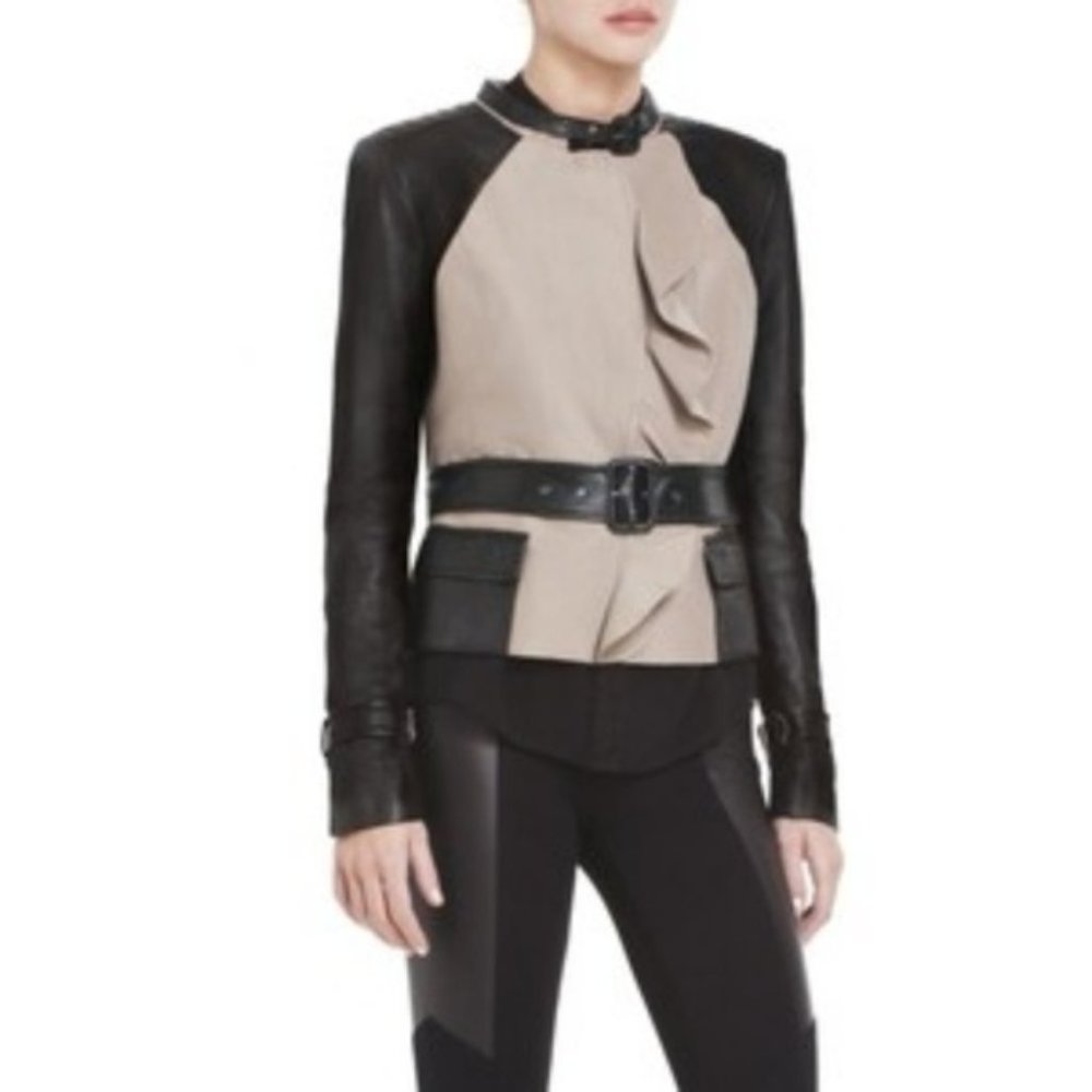 BCBGMAXAZRIA "Tucker" Moto Jacket Gravel XSmall